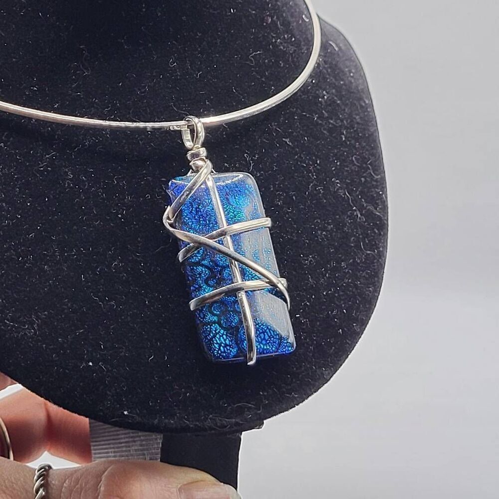 Vintage 90s Artisan Large Abstract Artistic Glass Pendant